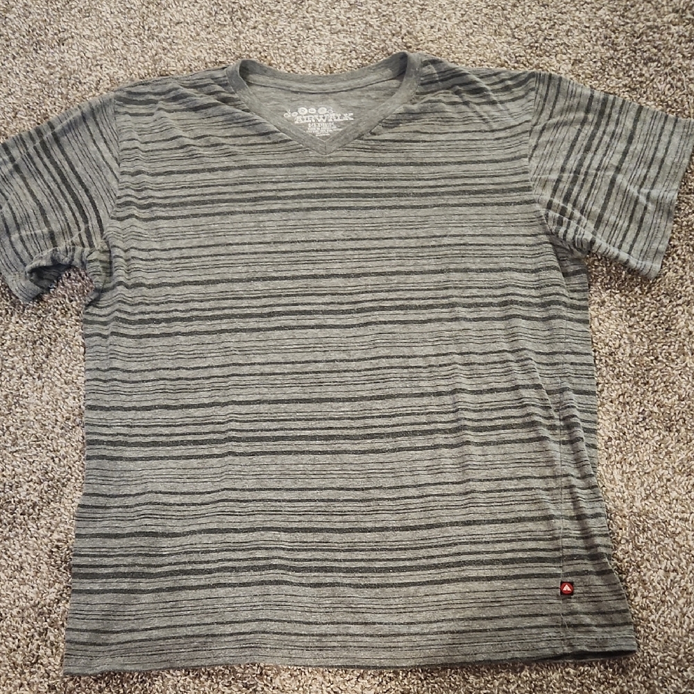 Gray Striped V-Neck T-Shirt